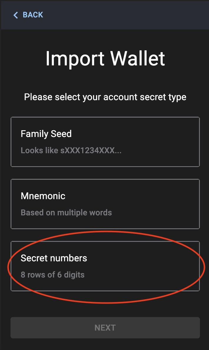 GemWallet secret numbers